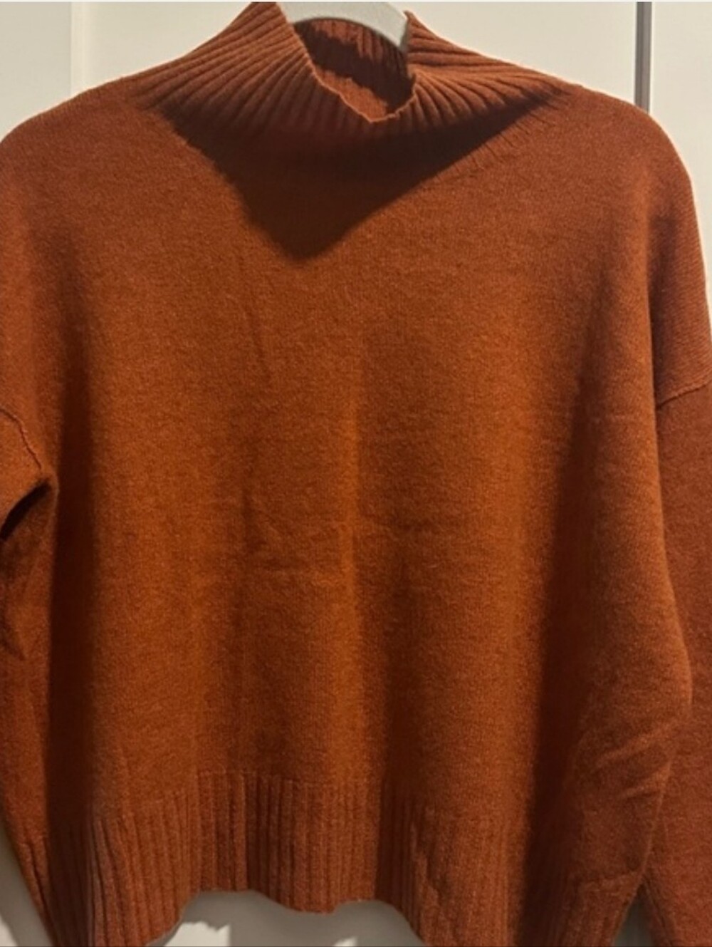 Free People Ribbed Mock Neck. Cashmere Women's Sweater in Burnt Orange